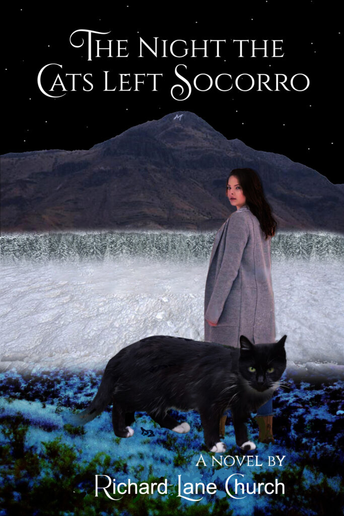 Woman and cat before mountain